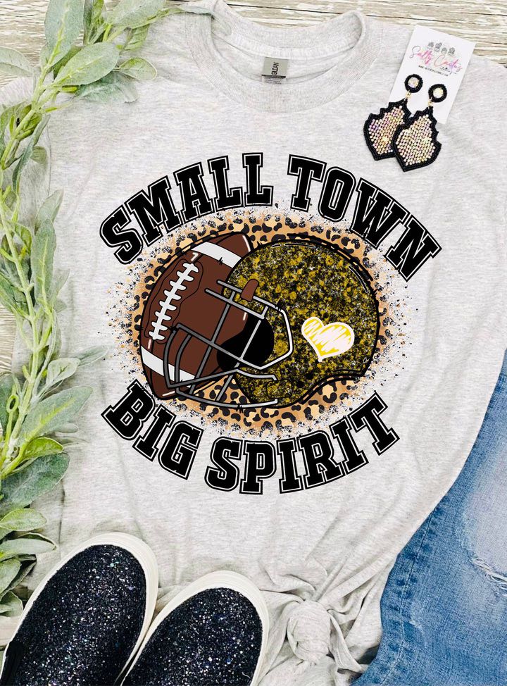 Small Town Big Spirit Football Grey Tee