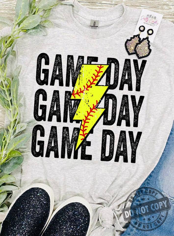 Game Day Softball Lightning Bolt Grey Tee