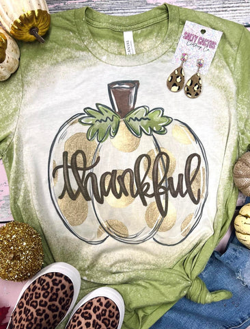 Thankful Gold Pumpkin Light Green Bleached Tee