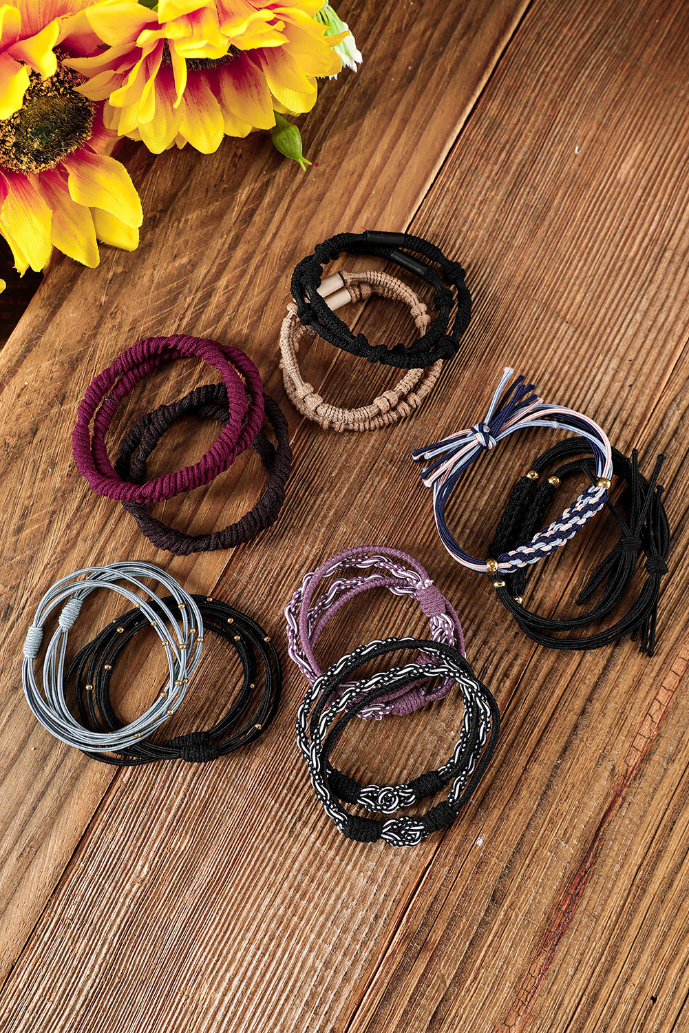 Black Multicolour 20pcs Boho Knotted Hair Ties