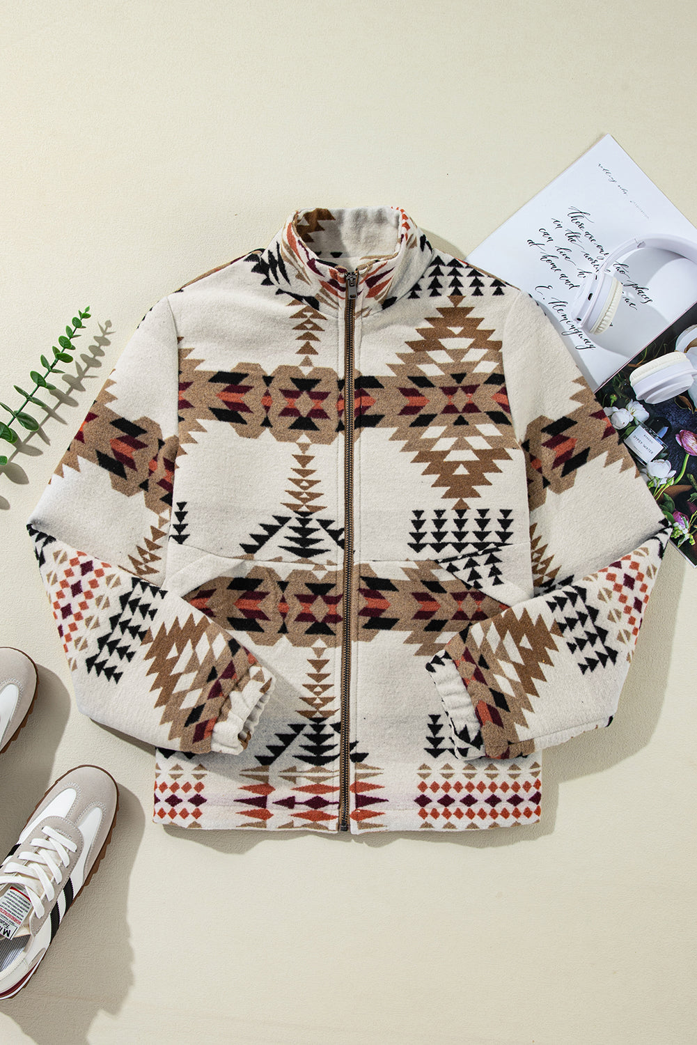 Aztec Stand Neck Zip Up Jacket