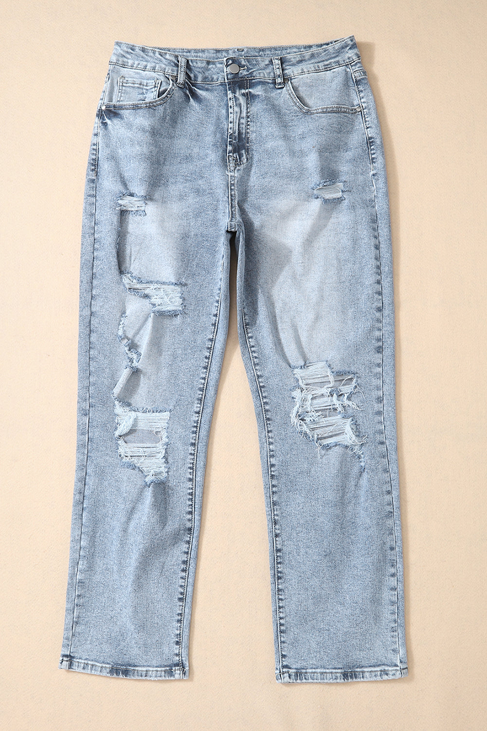 Light Wash Frayed Slim Fit High Waist Jeans