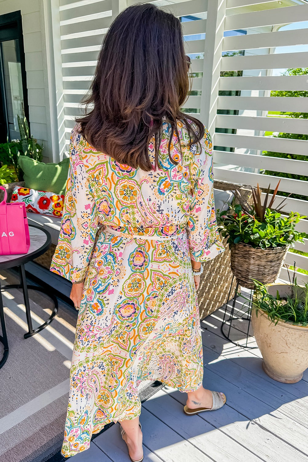 Paisley Buttoned Knotted Midi Dress