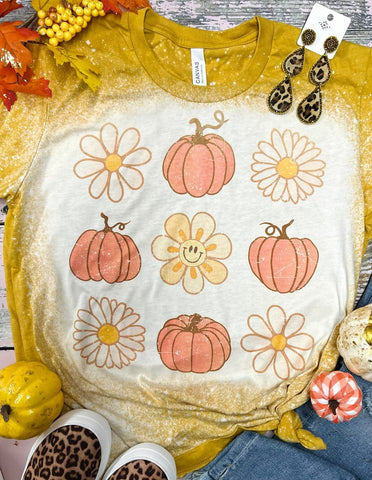 Pumpkin Flowers Mustard Bleached Tee