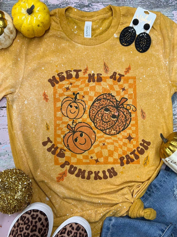 Meet Me at the Pumpkin Patch Groovy Mustard Splattered Tee