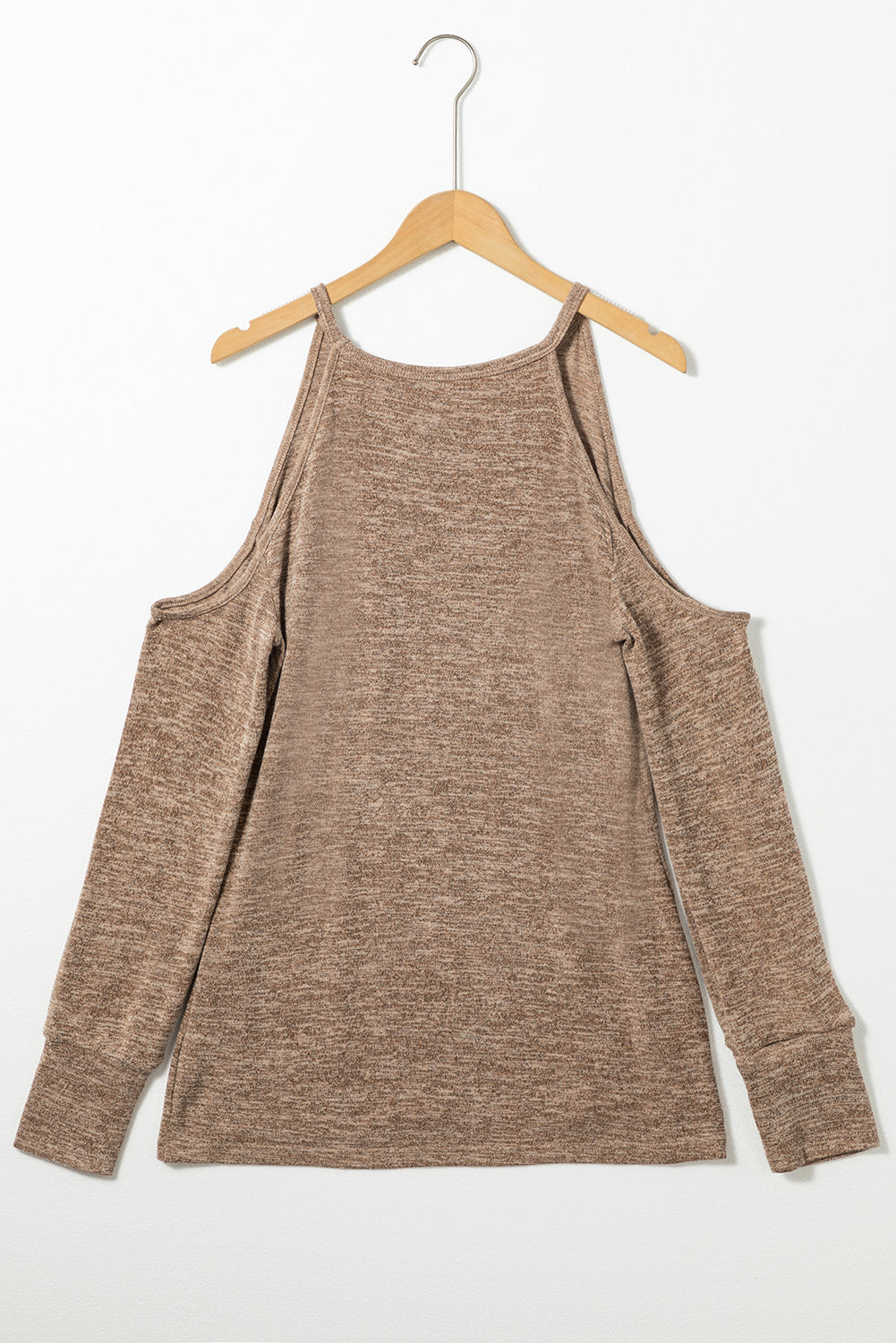 Khaki Marble Knit Cold Shoulder Long Sleeve Top