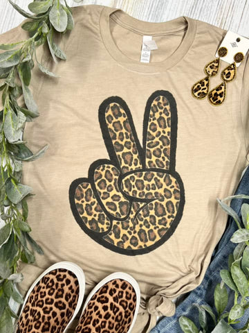 Peace Sign Leopard Tan Tee