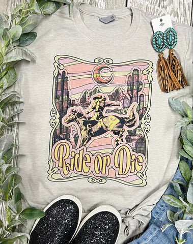 Ride Or Die Neon Stone Grey Tee