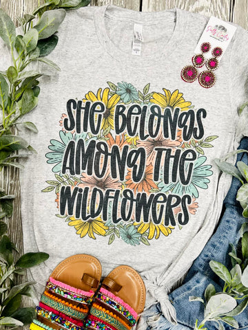 She Belongs Among The Wildflowers Bella Grey Tee