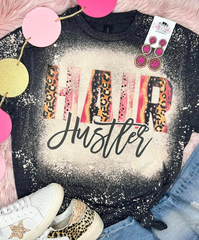 Hair Hustler Pink Leopard Bleached Grey Tee