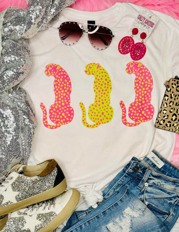 Neon Leopard White Tee