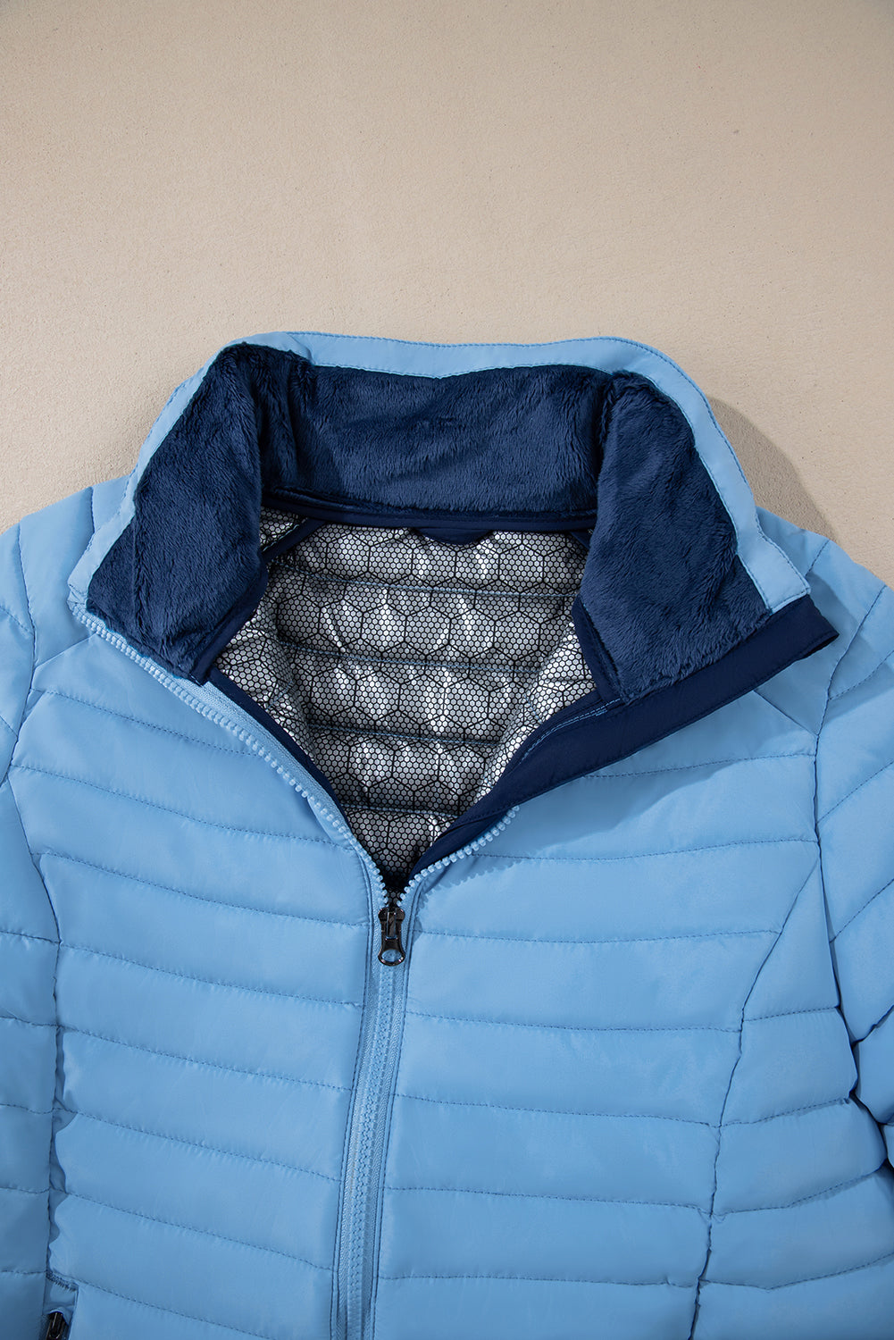 Myosotis Solid Color Quilted Zip-up Puffer Jacket