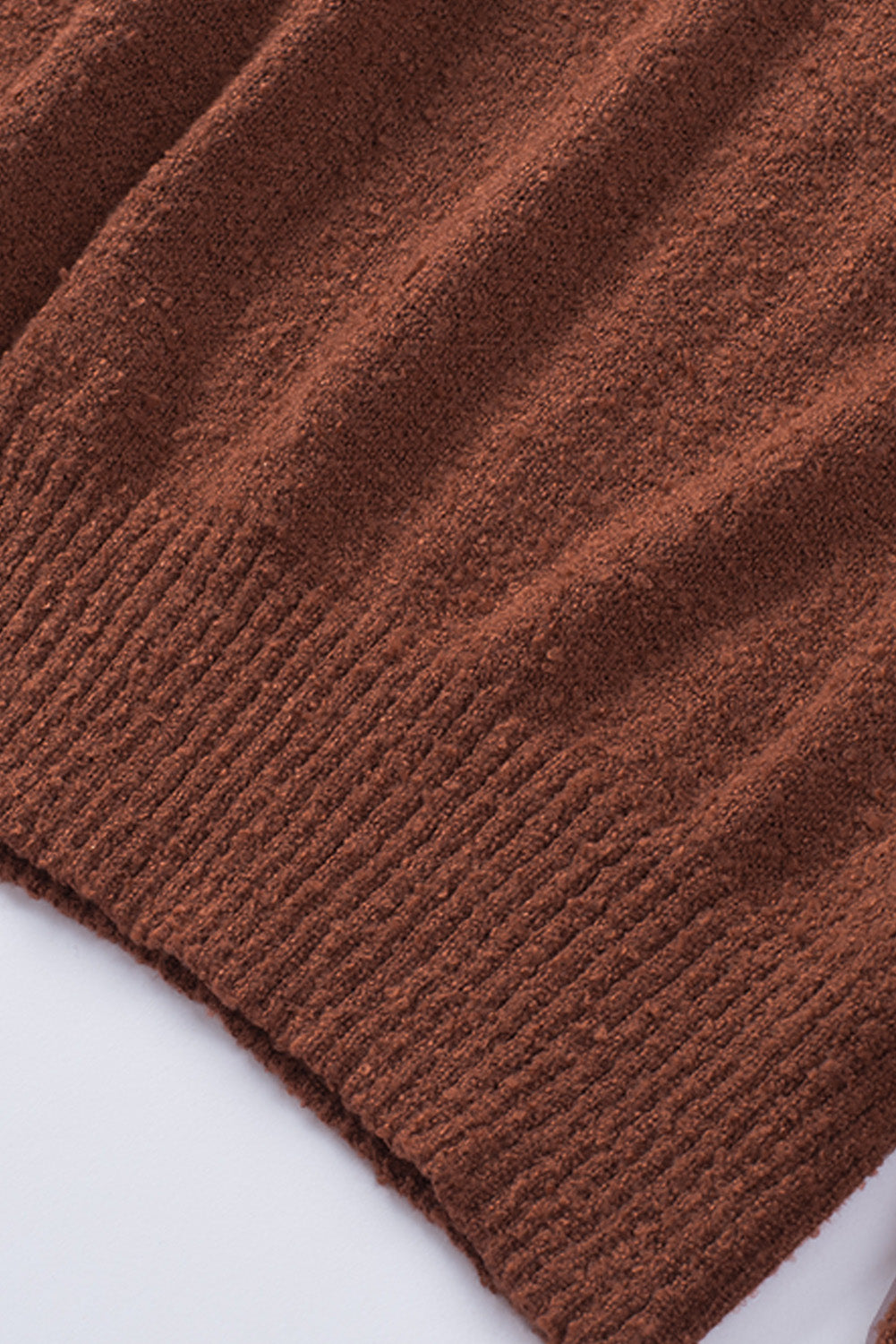 Brown Solid Color Lantern Sleeve Knitted Sweater