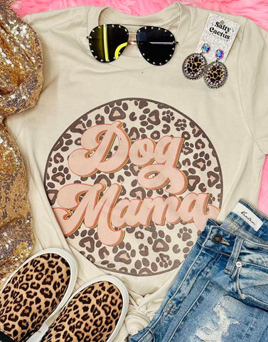 Dog Mama Paw Print Circle Tan Tee