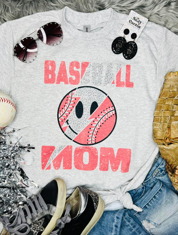 Baseball Mom Bolt Red Grey Tee