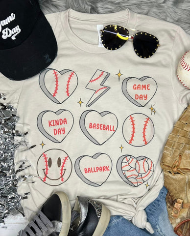 Baseball Hearts Tan Tee