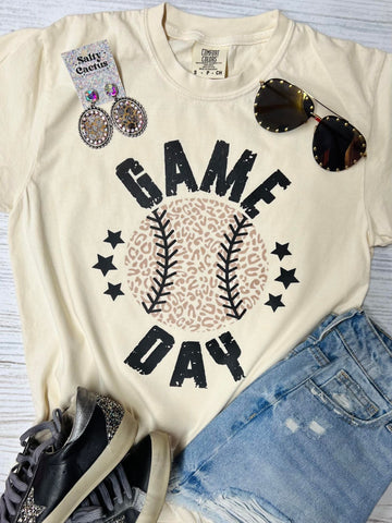 *DTG* Game Day Leopard Baseball Ivory Comfort Color Tee