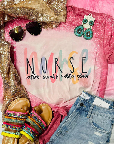 Nurse Coffee Scrubs Rubber Glove Bleached Mauve Tee