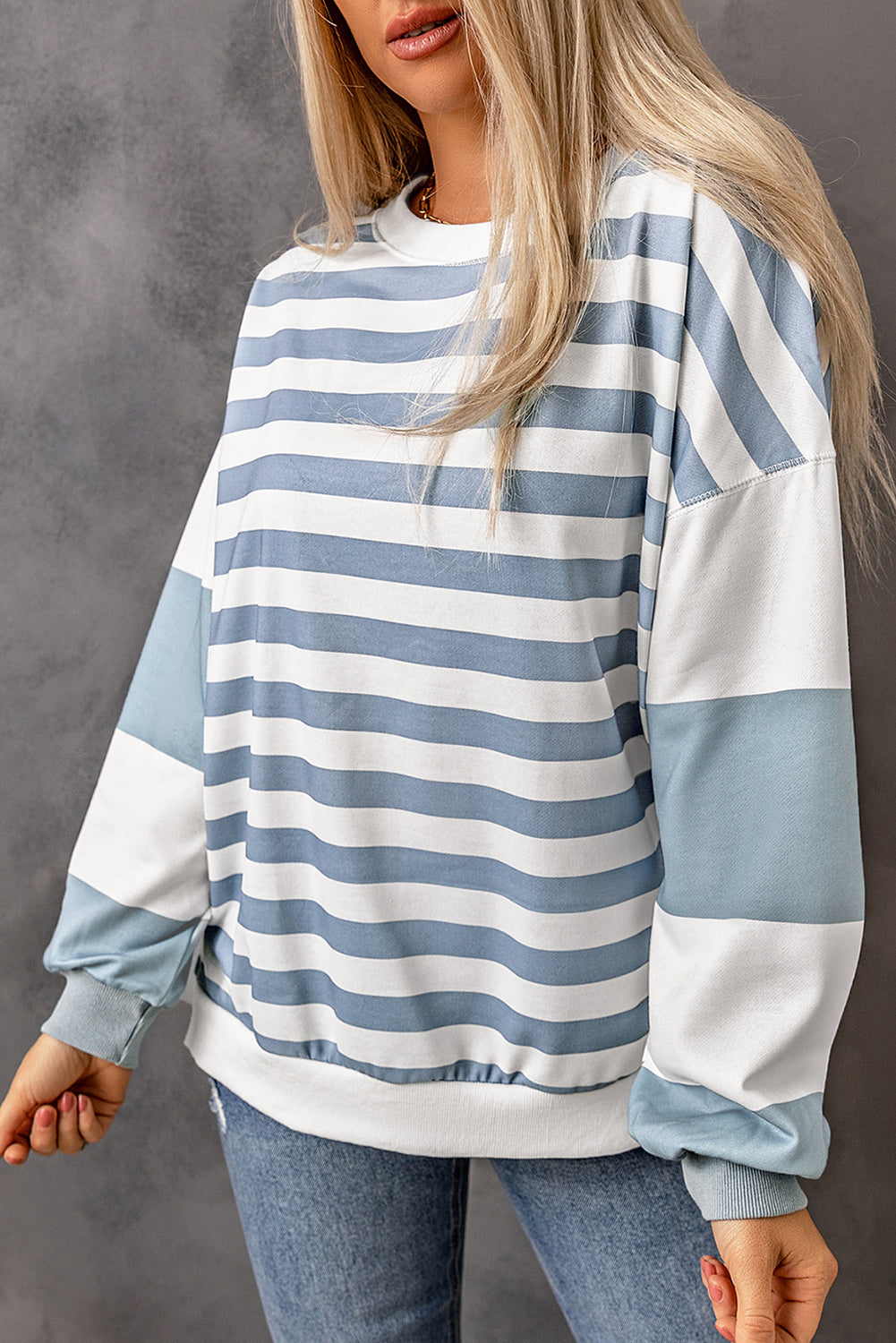 Black Stripe Drop Shoulder Striped Pullover Sweatshirt