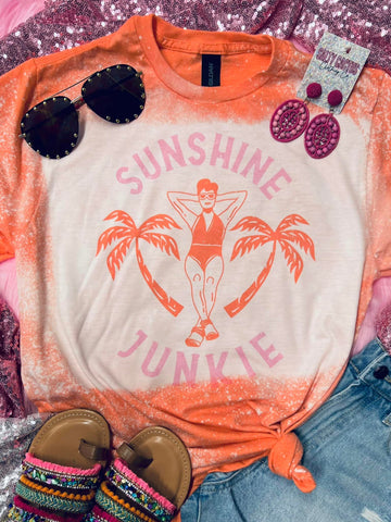 Sunshine Junkie Palm Tree Orange Bleached Tee