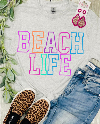 Beach Life Colorful Grey Tee