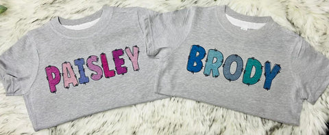 Kids Multicolor Custom Name Grey Tee