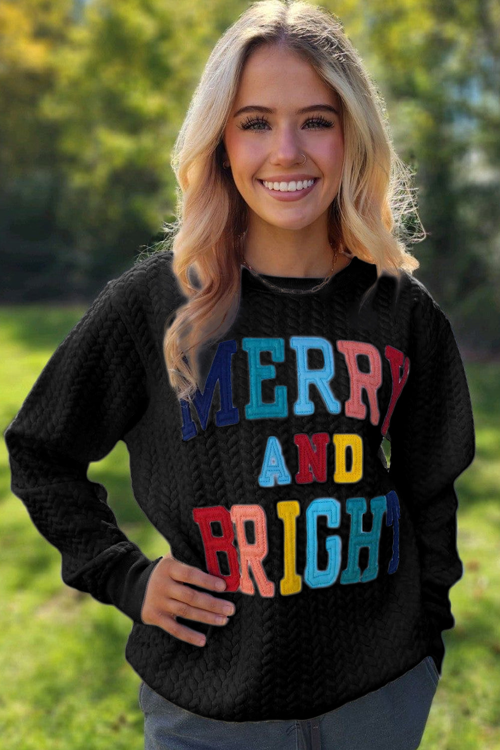 White Merry And Bright Cable Knit Pullover Sweatshirt