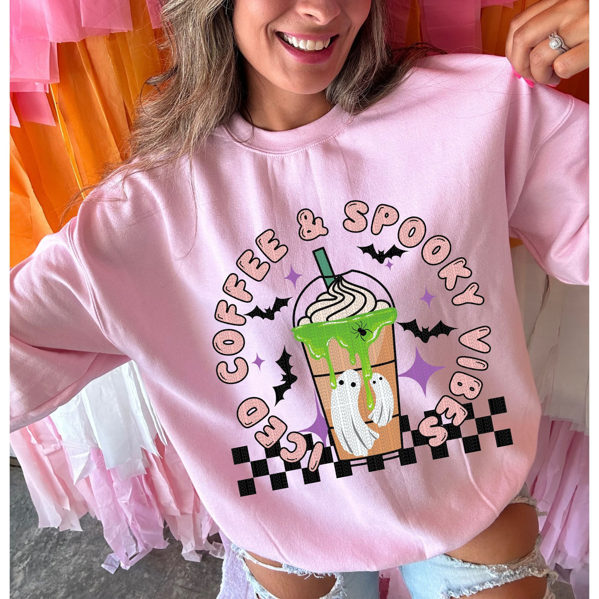 Iced coffee and spooky vibes Crewneck Sweatshirt