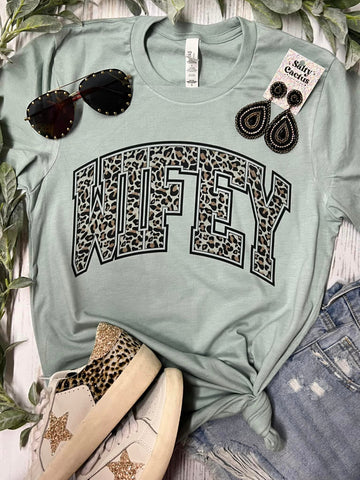 Wifey Leopard Dusty Blue Tee