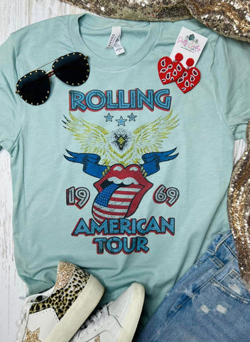 Rolling American Tour Dusty Blue Tee