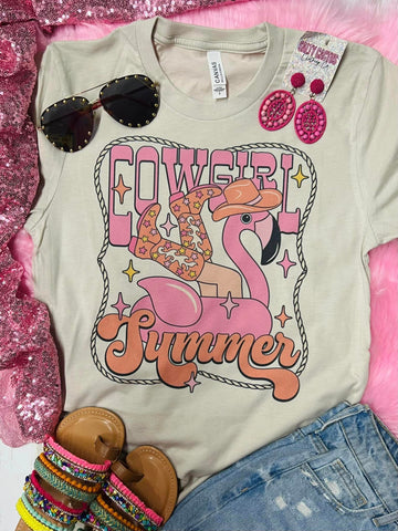 Cowgirl Summer Flamingo Tan Tee