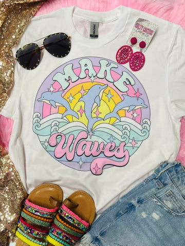 Make Waves Dolphin White Tee