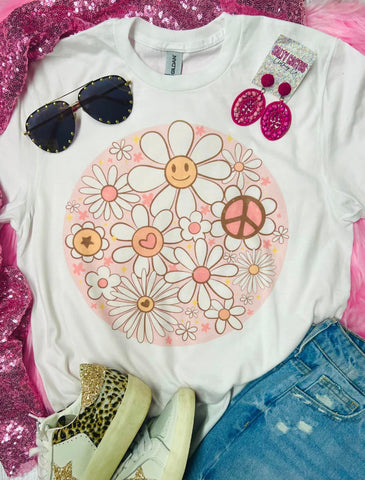 Daisy Circle Smile White Tee