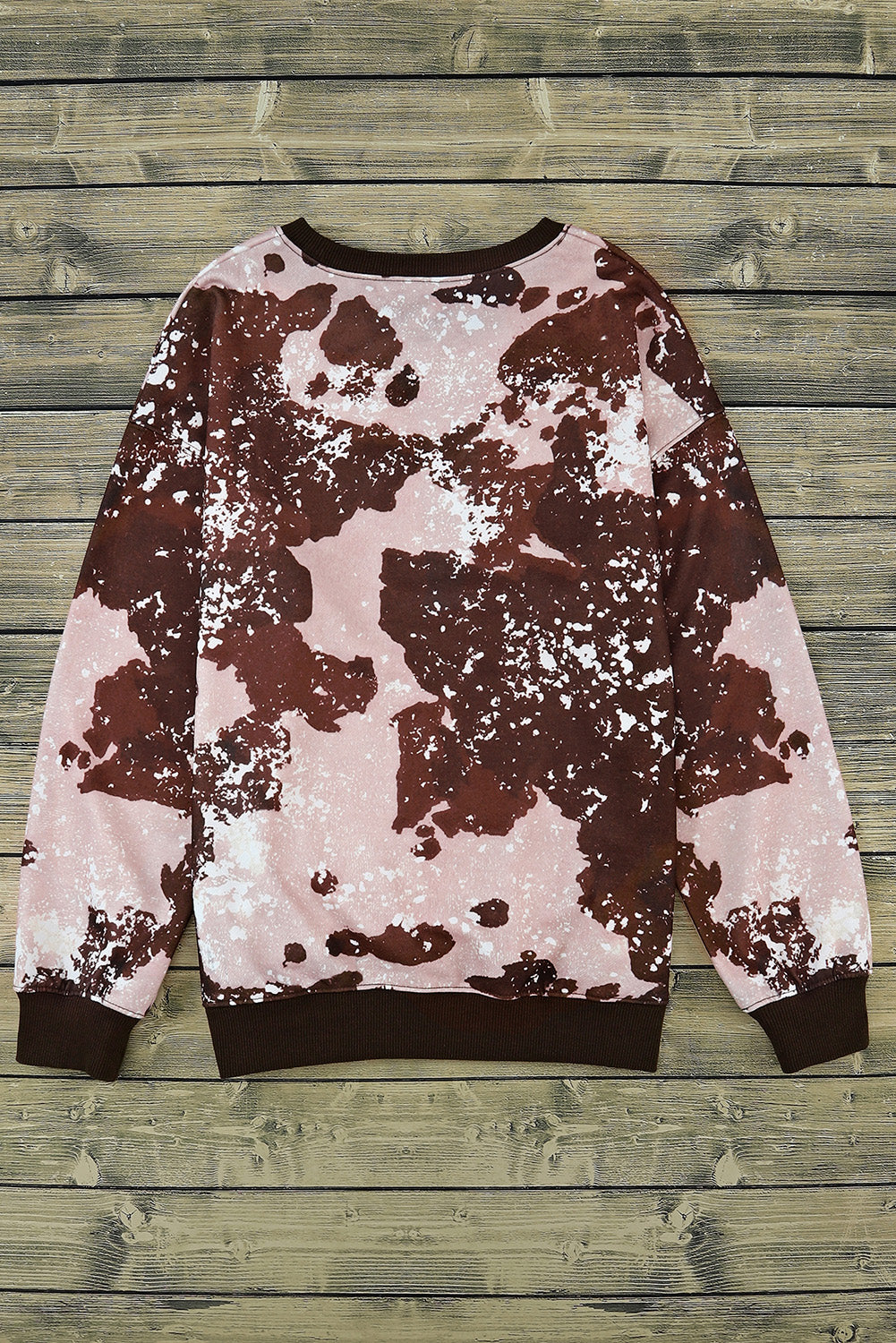 Brown Bleached Tie Dye Leopard Print Long Sleeve Top