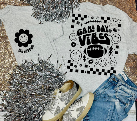 Gameday Vibes Football Front Pocket and Big on Back Design Grey Tee