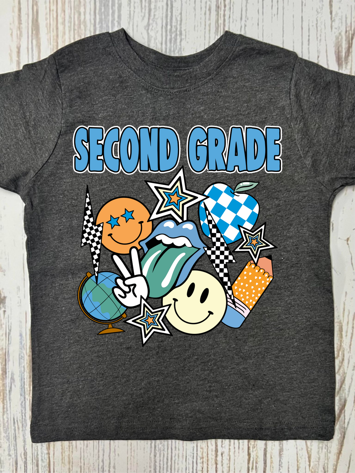 Blue School Grade Collage Tongue Bolt Dark Grey Tees