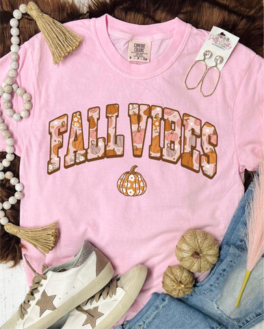 *DTG* Fall Vibes Pumpkin Blossom Pink Comfort Color Tee