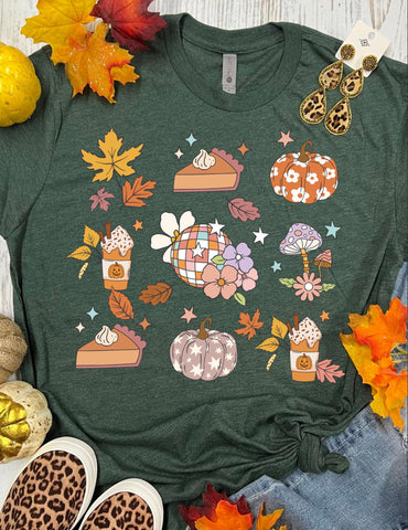 *DTG* Pumpkin Pie Disco Ball Forest Green Tee