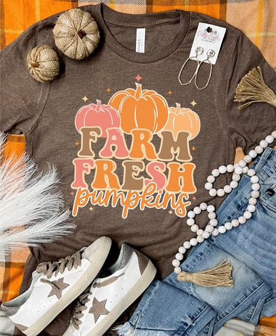 *DTG* Farm Fresh Pumpkins Pink Retro Brown Tee