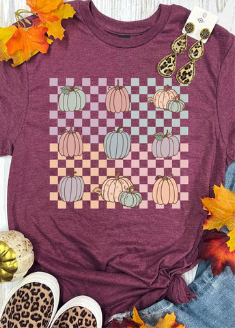 *DTG* Checkered Pumpkins Maroon Tee