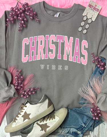 *DTG* Pink Christmas Vibes Rock Sweatshirt