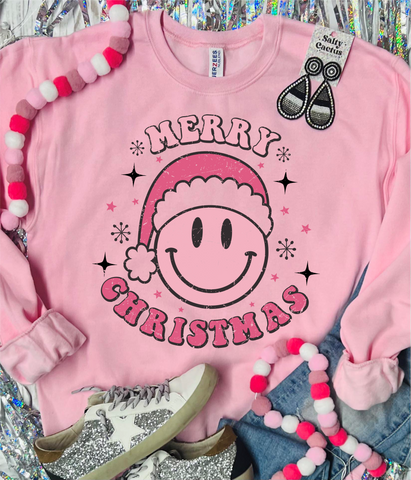 Pink Smile Merry Christmas Baby Pink Sweatshirt