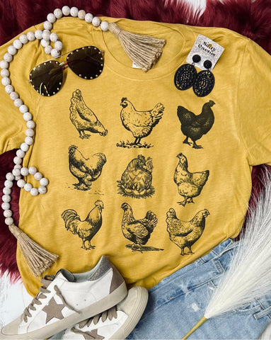 Chickens on Mustard Tee