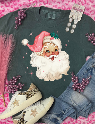 *DTG* Pink Santa Retro Blue Spruce Comfort Color Tee