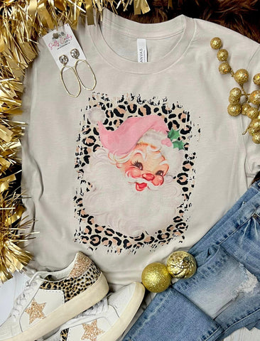 Leopard Pink Santa Tan Tee