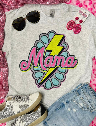 Mama Neon Gemstone Grey Tee