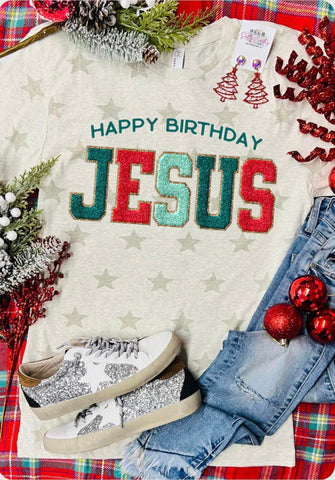 *DTG* Happy Birthday Jesus Faux Chenille