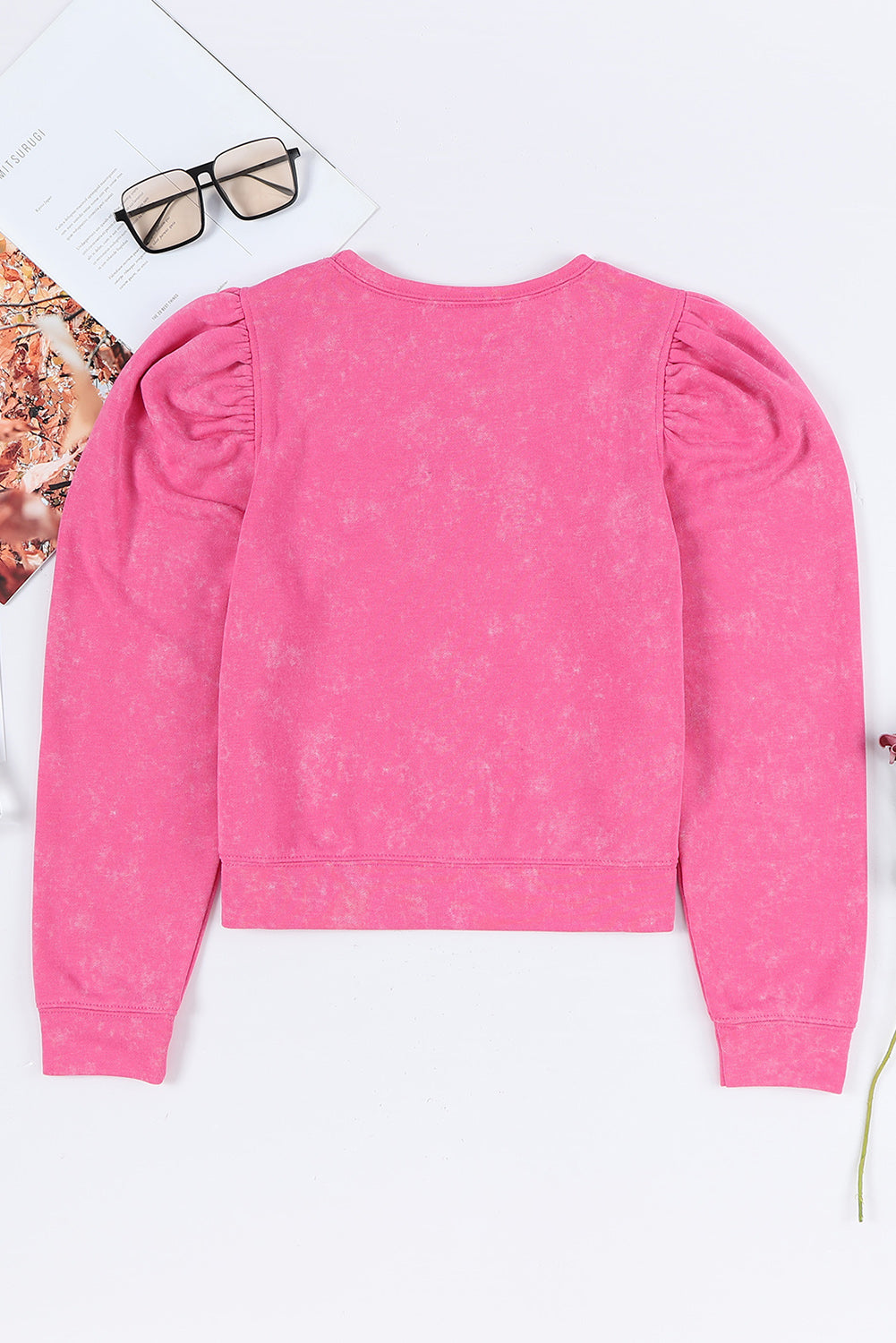 Rose Vintage Washed Puff Sleeve Sweatshirt