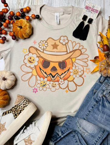 Western Pumpkin Floral Tan Tee