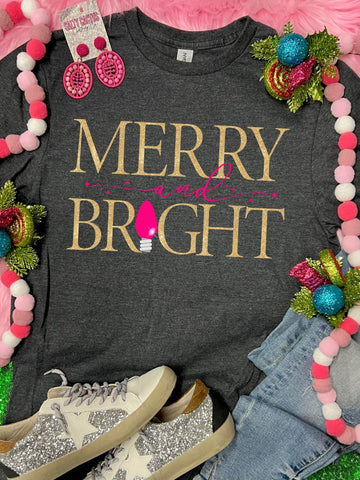 *DTG* Merry and Bright Pink Dark Grey Tee